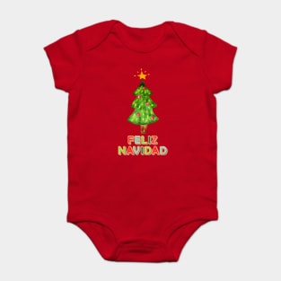 Painted Holiday Tree and Sugar Cookies Feliz Navidad Baby Bodysuit